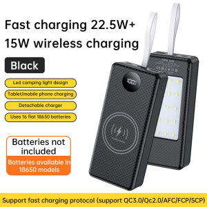 Aideepen | 22.5W Fast Charging 15W Wireless Charging Power Bank Battery Holder + Camping Lamp 16*18650 20000mAh Power Bank Case DIY Shell