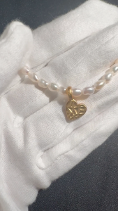 (SG Seller) Adjustable Pearl Strand Necklace with Minimalist Heart Pendant - 18K Gold-Plated Sterling Silver Modern & Stylish