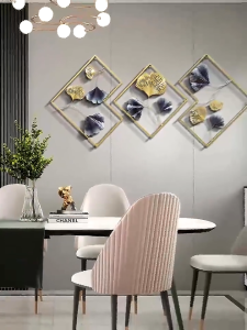 Aveline Hiasan Dinding Wall Decor 3IN1 Ruang Tamu Aesthetic Motif Bunga Daun Frame Metal Gold Gaya Minimalis Modern