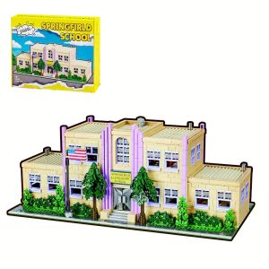 3500PCS MOC Springfield Elementary School Building Blocks Street View Anime Modular Architecture Model with 8 Figuren Toys Gifts