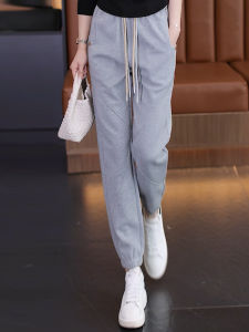 Grey Harlan Pants Womens Spring Autumn High Waist Slimming Nine Points Sports Casual Elastic Waist Drawstring Sweatpants