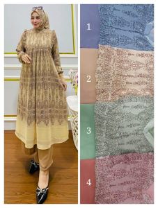 SETELAN WANITA CELANA LONG TUNIK SET HIJAB SEGIEMPAT