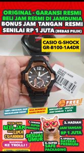 CASIO ORIGINAL - CASIO G-SHOCK - GR-B100-1A4DR - MEN - BLUETOOTH GRAVITYMASTER - Strap Resin Hitam Orange - Jam dunia JD19 # Jam Tangan Pria Cowok G SHOCK GSHOCK DIGITAL Analog + CASIO GR B100 1A GR-B100 B 100 GRB100 GR-100 GR-B100-1A B100 $ WR2 STR BS7