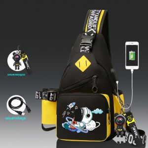 กระเป๋าคาดหน้าอกผู้ชาย NASA Astronaut กระเป๋าสะพายข้างแบบลำลองสำหรับเยาวชน กระเป๋าเป้สะพายหลังขนาดเล็ก กระเป๋าสะพายข้างลายการ์ตูนแฟชั่น