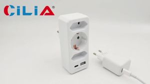 Ổ Cắm Điện Đa Năng Gắn Tường 2 Ổ Cắm Kép 1 Ổ Cắm Có Tiếp Đất 1 Cổng Type-C 1 Cổng USB Công Suất Cao 2500W Thiết Kế Di Động
