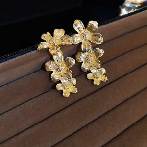 European American Cubic Flowers Tassel Metal Drop Earrings Exaggerated Personality Earring Fashionable Womens Party Jewelry K
