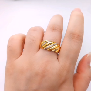 YON HING Cincin Fashion 2 Tone Kosong (5D) Emas 916