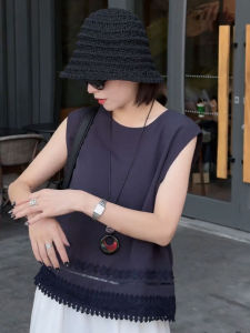YUFUQING | Elegant Lace Splice Sleeveless Shirt Womens Loose Fit Casual Slimming Top Summer New Fashion High Waist Commute Style