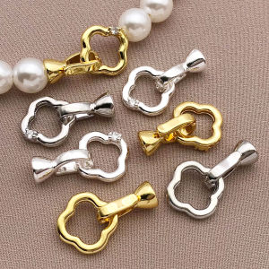 Phụ Kiện Làm Đồ Trang Sức Tự Làm Khóa Cài Hình Cỏ Bốn Lá Mạ Vàng Đồng 18K Chất Liệu Kim Loại Thật Màu Trắng Bạc Dày Bộ 3/5 Chiếc