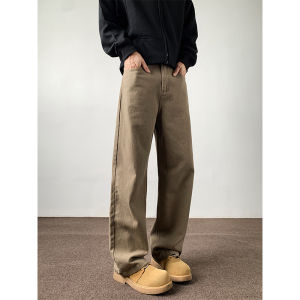 Retro American Brown Jeans Mens Autumn Winter New Style Loose Straight Cut Versatile Cleanfit Flared Long Trousers