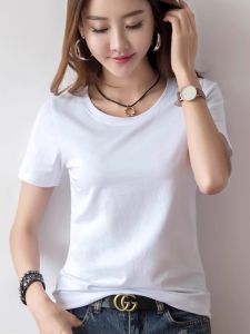 Womens Short Sleeve T-Shirt Summer New Style Loose Fit Base Layer Solid Color Slimming Korean Version INS Trendy Half Sleeve Top