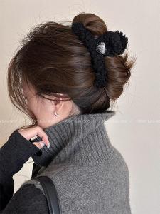 Large Size Plaid Lamb Fur Hair Claw Clip Autumn Winter Shark Clamp Back of Head Hair Clip 2025 New Style Hair Accessories