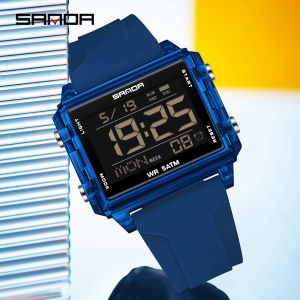 SANDA 6275 Fashion Student Electronic Watch Square Transparent Sports Multi functional Waterproof LED Electronic Digital Watch