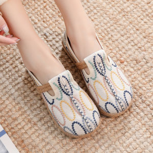 Pakistani Shoes Summer New Arrival Embroidered Cotton Shoes Womens Old Beijing Fisherman Shoes Slip-on Flats Breathable Bean Bag