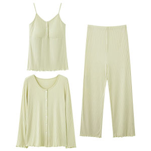 Miiow | Maternity Nightgown Women Summer Thin New Chest Pad Home Clothes Set Long Pants V-neck Buttoning Breastfeeding Ultra-thin Sleepwear