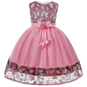 European and American Embroidery Dress Girls Party Lace Princess Flower Child Net Gauze Pengpeng Dress