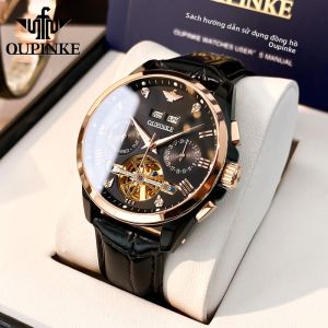 OLEVS | Đồng Hồ Cơ Tự Động Mới Có Chứng Nhận Thụy Sĩ Mặt Số Skeleton Dây Da và Đèn Đêm