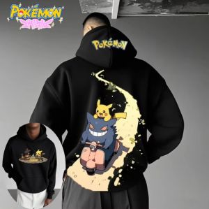 Bandai | 2025 Mens PokeMon Hooded Sports Hooded Sweater Casual Style Cartoon PokeMon Printed Loose Edition Autumn/Winter Casual Top