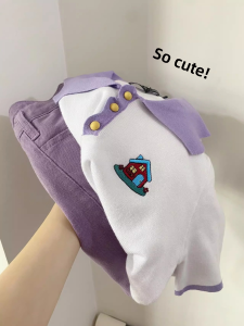 Summer Dopaamine Womens Outfit Purple Sweet Cool Denim Short Skirt Long Sleeve Polo Neck Two-Piece Set Fashionable Workwear