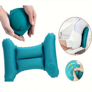 1 Piece of H-Shaped Inflatable Travel Lumbar Pillow Portable Travel Pvc Flocking Press Inflatable Lumbar Support Pillow Office Chair Lumbar Back Pillow