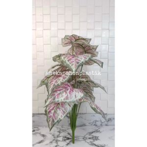 Daun Calladium Pink X18 Semilatex Artificial Tanaman Hias Pohon Hias Plastik Dekorasi Rumah Cafe Aesthetic