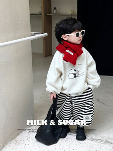 Thickened Fleece Baby Boys Hoodie Childrens Fashionable Trendy Clothes Korean Style Cartoon Print Warm Long Sleeve Top for Kids