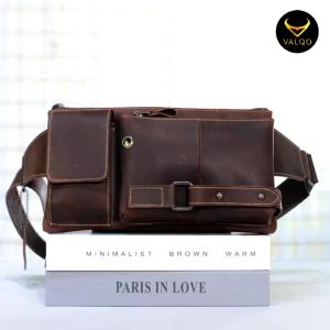 Tas Waistbag Kulit Pria Tas Selempang Waist Bag Pria Cowok Tas Slempang Kulit Pria Laki laki VELOS Bag Premium