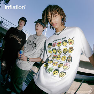 INFLATION brand Hip Hop Avatar Crack Printed T-shirt 2024 Spring/Summer New Product Trendy Brand Personalized Short sleeved Top for Men