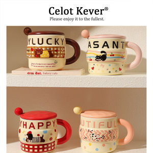 Cute Home Ceramic Cup With Lid And Spoon