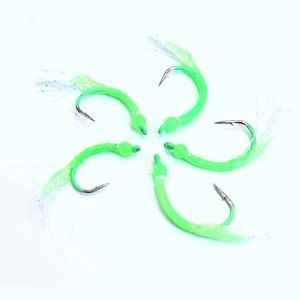 Bimoo 6PCS #3 #2 #1 #1/0 #2/0 Luminous Worms Flies Glow Wacky Hook Bead Head Wet Nymphs For Yellow Croaker Sea Fishing Lures
