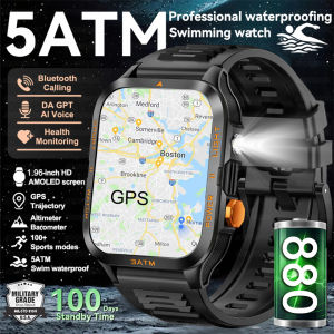 Outdoor Smartwatch Men GPS Sports 800mAh Battery Bluetooth Call Health 1.96-inch Screen Flashlight 3ATM Waterproof Smart Watch