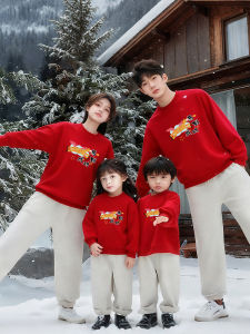 Family Matching Autumn Winter Hoodies with Fleece Lining Red