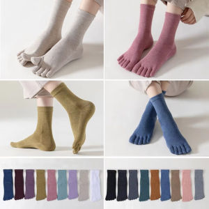 Yoga Five Finger Socks Woman Girl Compression Cotton Solid Non-Slip Middle Tube Pilates Fitness Harajuku Sport Toe Short Socks
