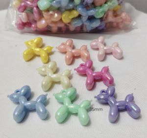 250grams (est.59pcs) Pastel Balloon Dog Charms Beads 35mm Kawaii Acrylic Balloon Puppy Pendant DIY Keychain Charm Accessories Craft