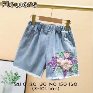 CELANA PENDEK HOTPANT JEANS DENIM ANAK PEREMPUAN KOREAN STYLE APLIKASI EMBROIDERY
