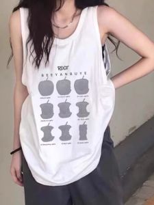 Áo Thun Nữ Không Tay Cotton Nguyên Chất Mùa Hè 2024 Áo Khoác Bóng Rổ Rộng Rãi Cổ Treo in Họa Tiết Thời Trang Thường Ngày