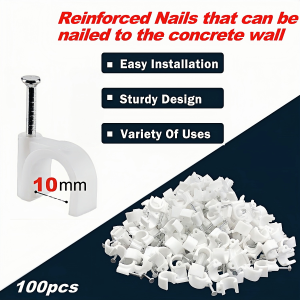 100 pcs cable clamps nail in cable clips， white round ethernet cable wall clips cable tacks coax cable clip speaker wire clips