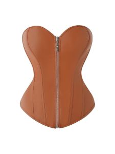 Womens PU Leather Corset Strapless Sweetheart Front Zipper Back Lace Up Waist Cincher Punk Gothic Bustier Top