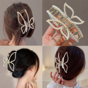 Korean Style Big Butterfly Hair Clip Pearl Hairpin for Women Female Back Head Hair Shark Clips Bow Pearl Hair Claw Clip Fashion Girl Hair Accessories