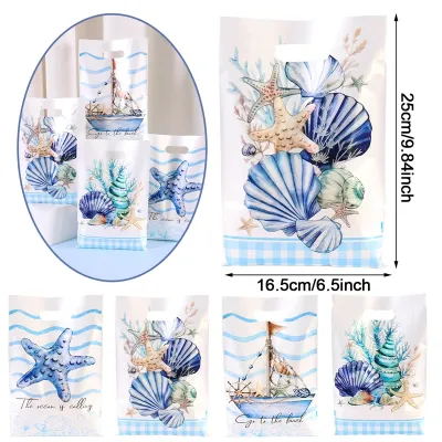 Túi Quà Nhựa Chủ Đề Đại Dương Xanh 10/20/50 Cái Họa Tiết Rạn San Hô & Sinh Vật Biển Bao Bì Kẹo Cho Tiệc Sinh Nhật Dưới Đáy Biển