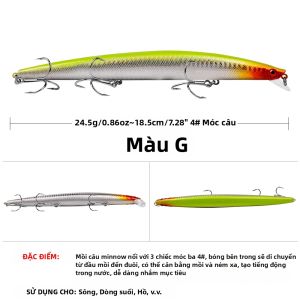PROBEROS 1 PC 185mm 24.5g Nổi Minnow Mồi Câu Cá Mồi Cứng Với Móc Treble Nhân Tạo Swimbait Cho Cá Chép Bass Pike