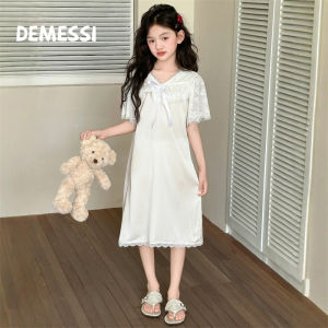 Lace V-Neck Girls Sleepwear Dress