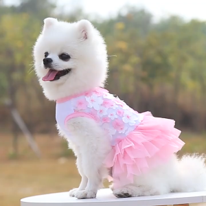 Lovinland Dog Princess Dress with Flowers Patterns Puppy Clothes for Small Medium Dogs Girl Fancy Cat Birthday Party Outfit Pet Wedding Dresses