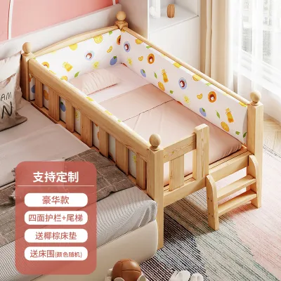Wooden Gender-neutral Toddler Bed with Safety Rails Adjacent Side