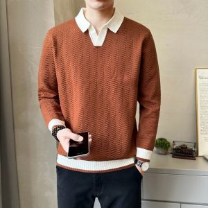 ROMON | Lormen Mens Knitted Sweater Stylish Casual Thickened Collar Autumn Winter New Fashion Korean Version Polo Neck Warm Mens Wear