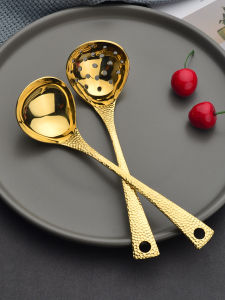 Thickened Brass Hammered Pattern Soup Spoon Strainer Small Copper Pot Soup Spoon Set for Hotpot And Porridge Brass Copper Shell