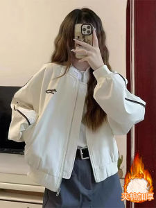 Casual Chic Short American Baseball Jacket Womens Spring Autumn Fashion Trendy Outerwear Breathable Long Sleeve Zipper Closure