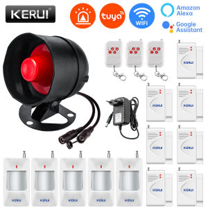 KERUI | KERUI Siren Alarm System Tuya Smart WiFi 110db Loudly Speaker Alarm Burglar Home Security Alarm With Motion Door Window Sensor