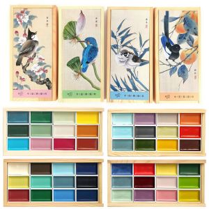12-Color Handmade Chinese Painting Set - Professional Watercolor Paints in Solid Colors Ideal for Sketching and Illustration