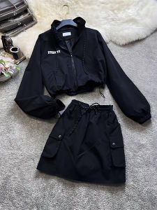 Womens Fashionable Two-Piece Set Short Sleeve Jacket And Skirt Sun Protection Workwear Mini Dress Outfit Polyester Material